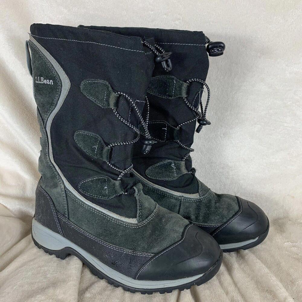 LL BEAN Kids Size 6 Youth Winter Boots Tall Black Grey Insulated​